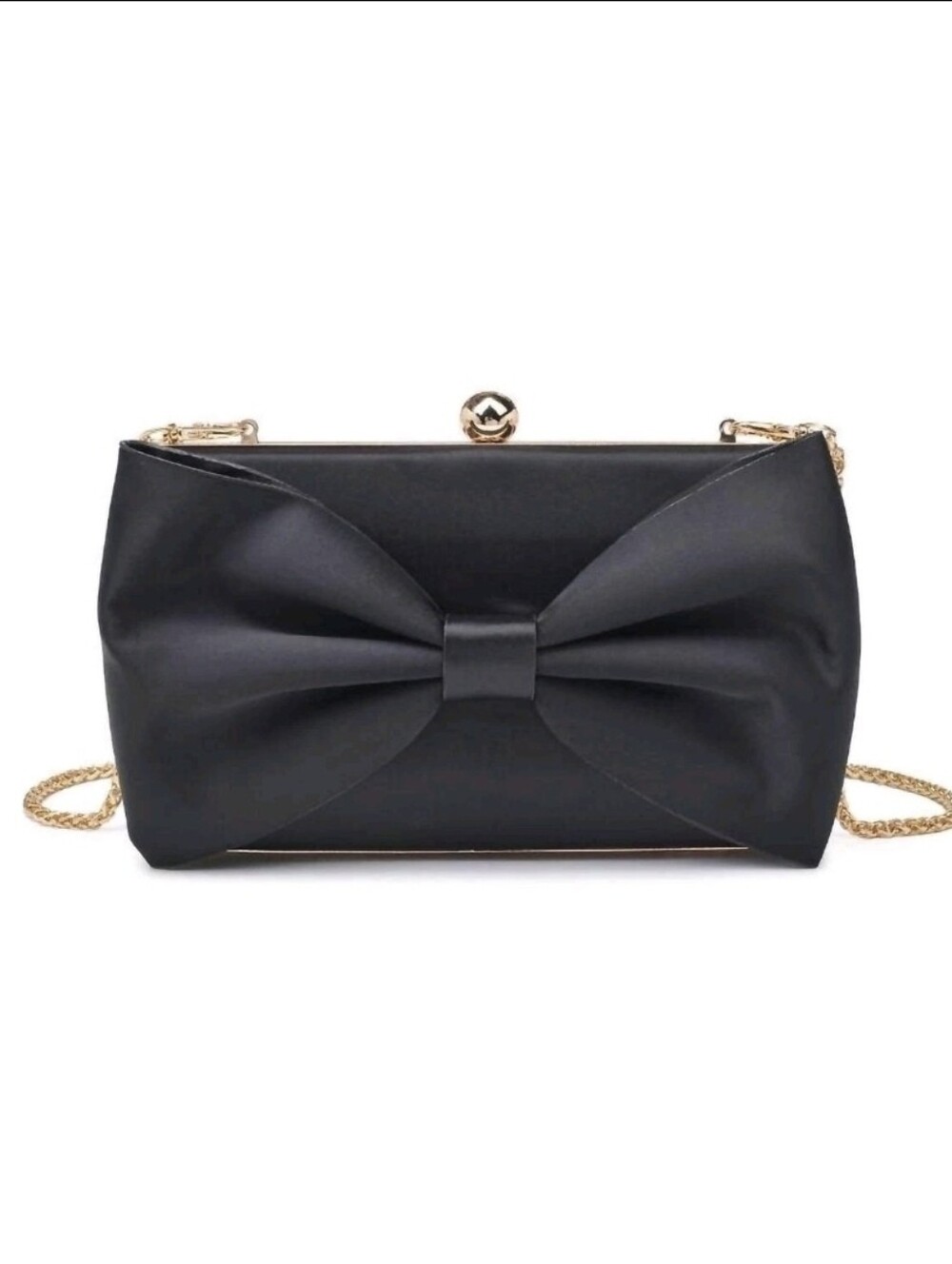 Urban Expressions Black Satin Bow Frame Wristlet Clutch with Gold-Tone Trim